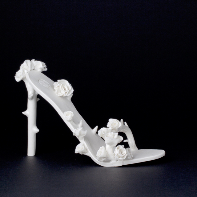   sandale chaussure a talon céramique  porcelaine sculpture SM fleurs et épines